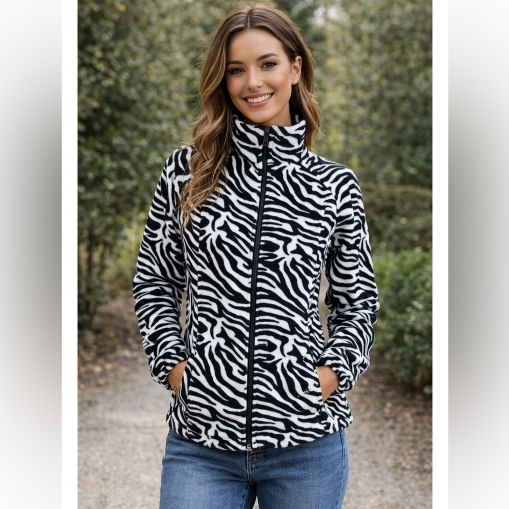Columbia Women's Zebra Print Fleece Jacket Size Small EUC